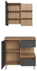 Gabinete Banheiro 80cm e Espelheira 70cm Clari Mel/Grafite F10 - Mpoze