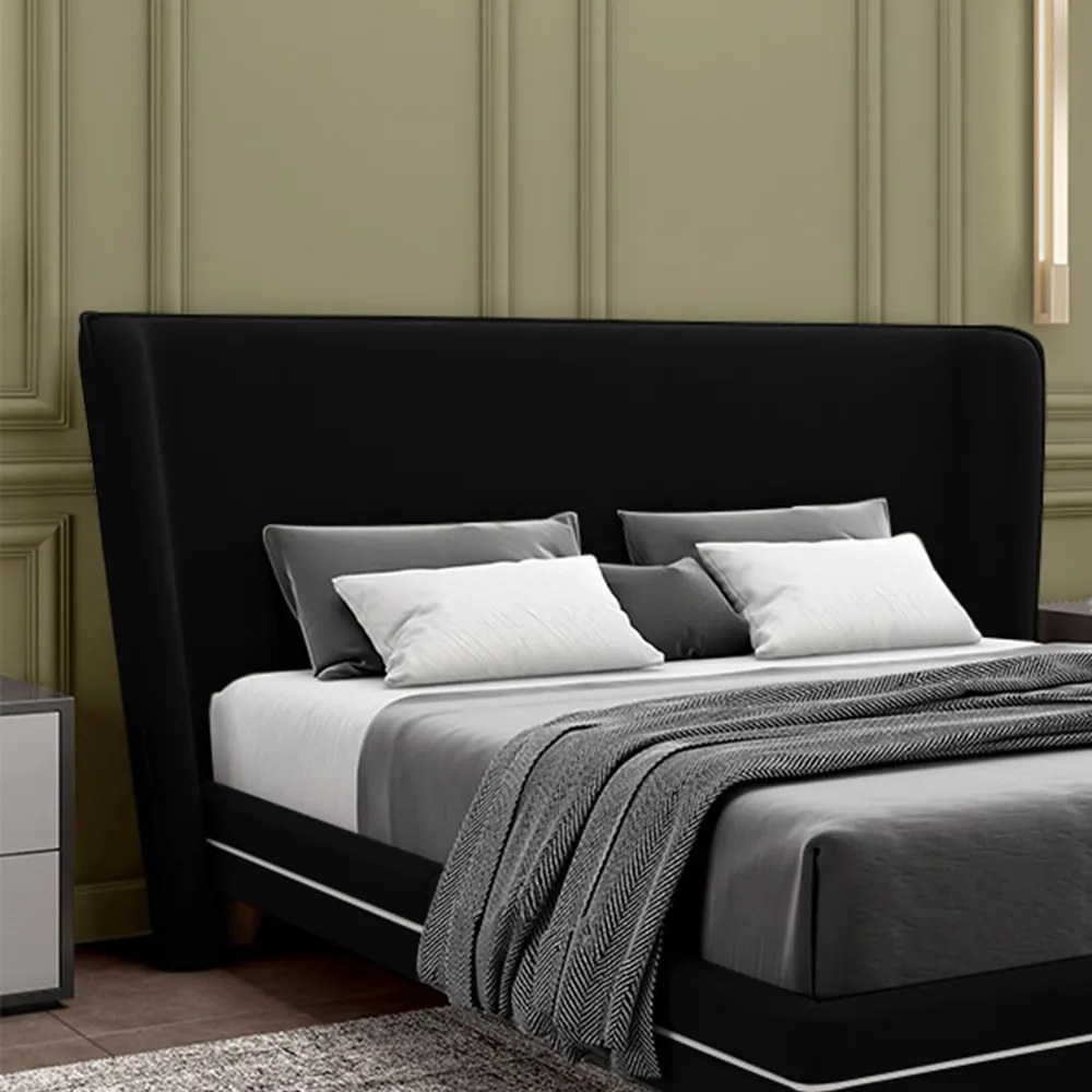 Cabeceira Design para Cama de Casal Torres Pés em Madeira Veludo Preto G91 - Gran Belo