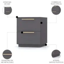 Mesa de Cabeceira 2 Gavetas 50cm Dubai Alasca - Vila Rica