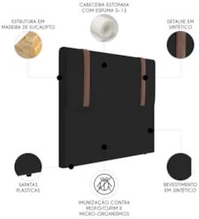 Cabeceira Cama Box Queen 160cm Estofada Glory Sintético Preto Z04 - Mp