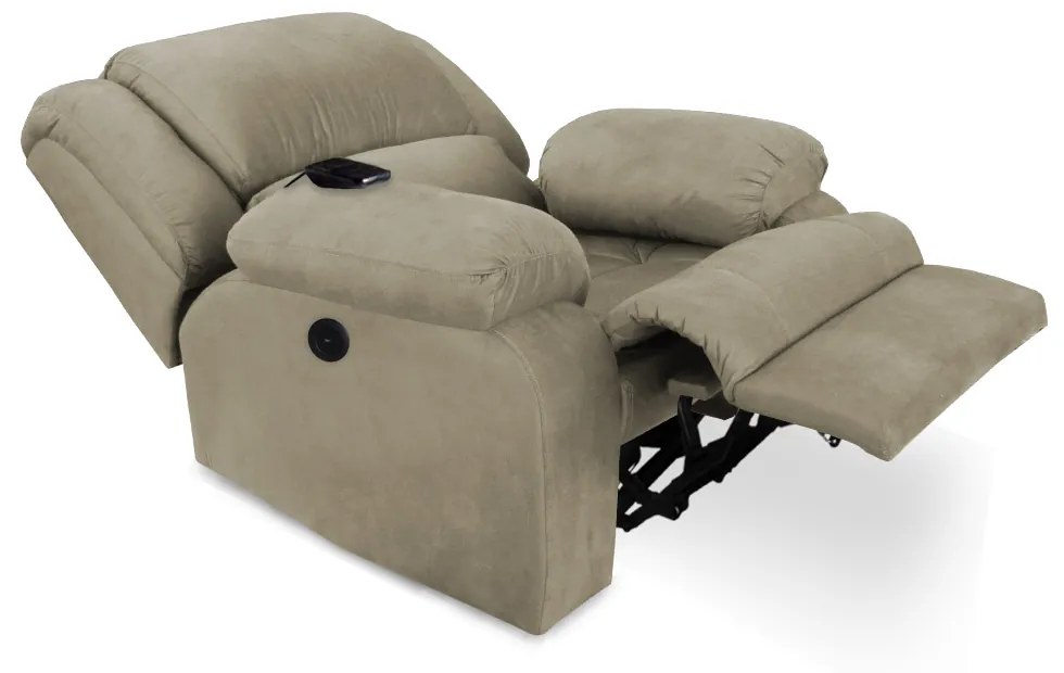 Poltrona Decorativa Magnum Reclinável Elétrica com Massagem Suede Nude