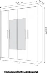Guarda Roupa Solteiro 154cm 4 Portas Espelho Brasid Freijó/Off C01 - M