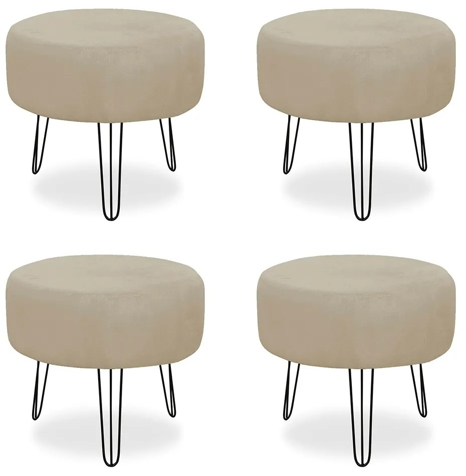 Kit 04 Puffs Redondos para Sala Chloe Suede Nude
