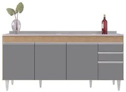 Balcão Gabinete Com Pia 180cm Dallas Castanho/Cinza - Lumil