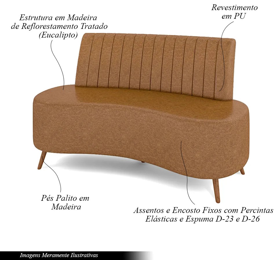 Sofá Living Decorativo 2 Lugares 1,35M Katara Caramelo Corino G33 - Gran Belo