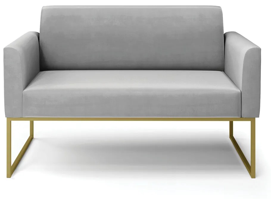 Sofá Namoradeira Base Industrial Dourado Marisa Suede D03 - D'Rossi - Cinza