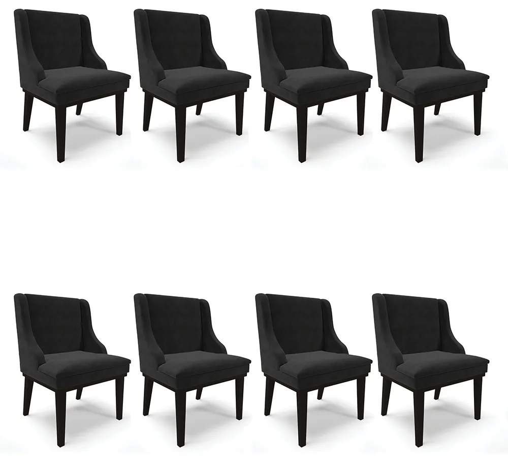 Kit 08 Cadeiras de Jantar Liz Suede Base Fixa Madeira Preto D03 - D'Rossi - Preto