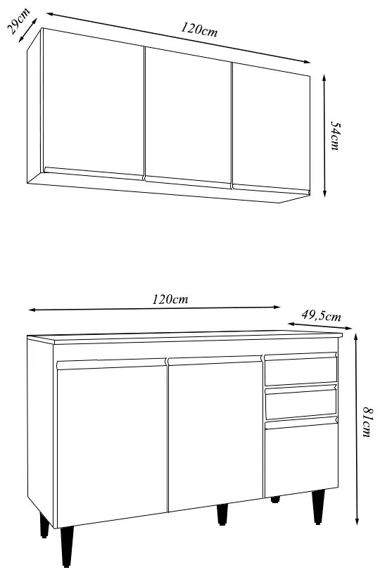 Conjunto Balcão de Cozinha para Pia Pursat Armário Aéreo MDP/BP Branco G96 - Gran Belo