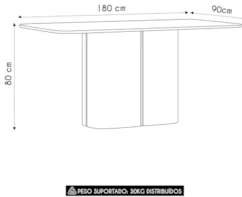 Mesa de Jantar Retangular 180cm 8 Lugares Flex Zuni Ypê/Preto N02 - Mp