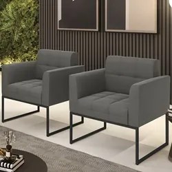 Poltrona Base Industrial Preto Kit 2 Ana Suede Grafite - Ibiza