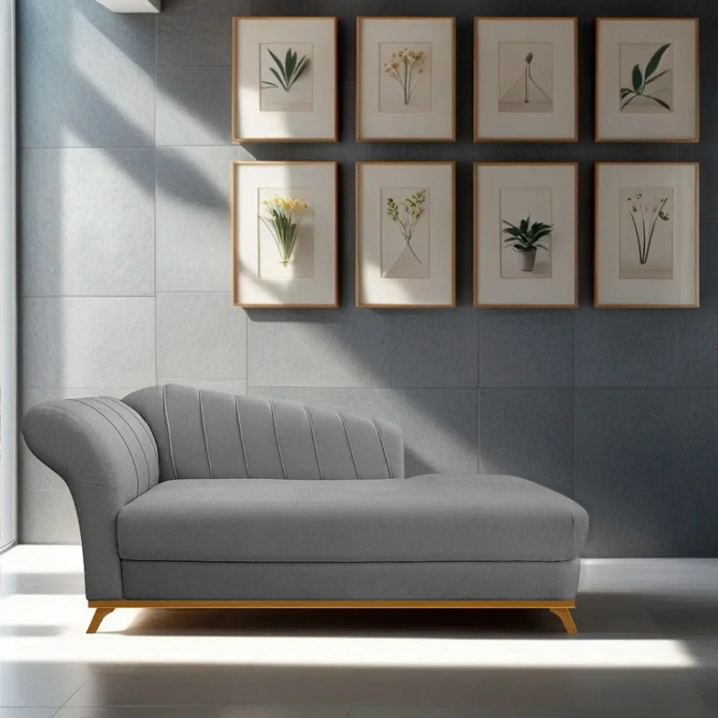 Recamier Vanessa 185cm Lado Direito Suede Cinza - ADJ Decor