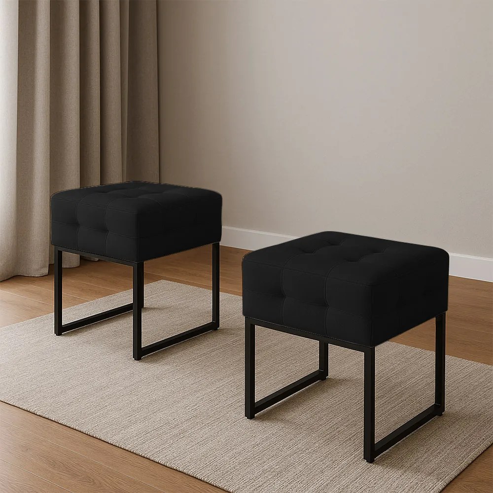 Puff Sala Decorativo Industrial Kit 2 Elisa Suede D03 - D'Rossi - Preto