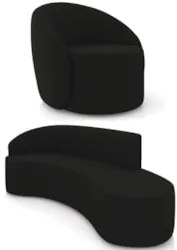 Sofá 4 Lugares 220cm Wendi e Poltrona Steve Suede Preto I01  - Mpozena