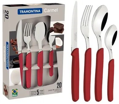 Faqueiro Tramontina Carmel 20 peças Carmim Médio Aço Inox