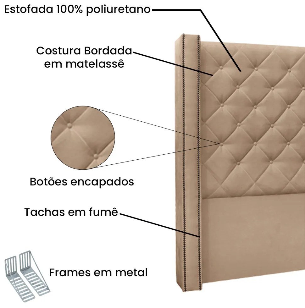 Cabeceira Cama Box Casal 140cm e Recamier Vicenza Suede S04 - D'Rossi - Bege