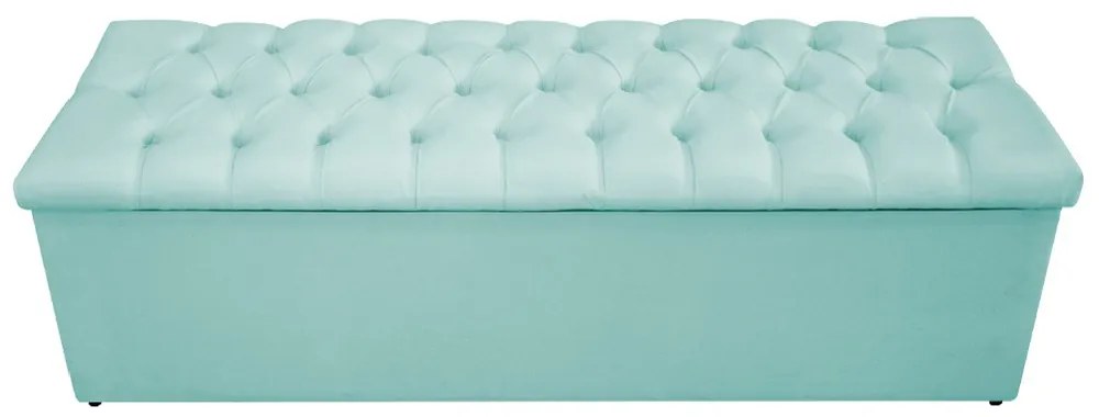 Recamier Baú Estofada Mel 160 cm Queen Size Com Capitonê Suede Azul Tiffany - ADJ Decor