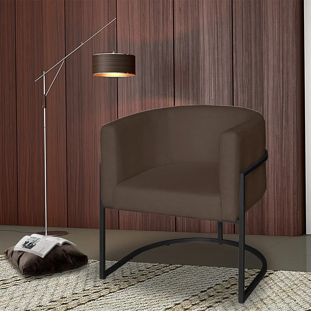 Poltrona Base Industrial Preto Sala de Estar Lety Veludo - Chocolate