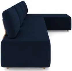 Sofá 4 Lugares Com Chaise 296cm Rovier Veludo Azul Z32       - Mpozena