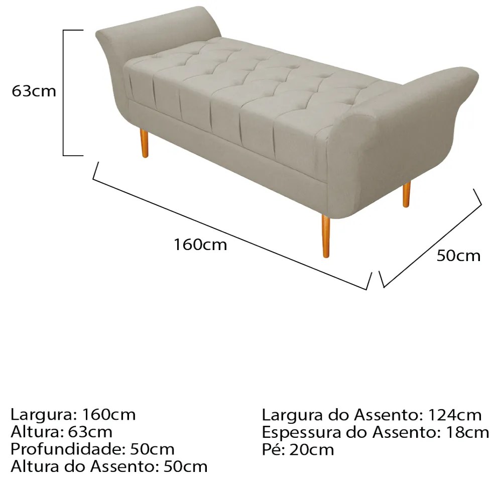 Recamier Estofado Ari 160 cm Queen Size Suede Bege - ADJ Decor