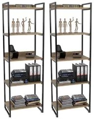 Kit 2 Estantes Livreiro Prisma Estilo Industrial 60cm 5 Prateleiras C0
