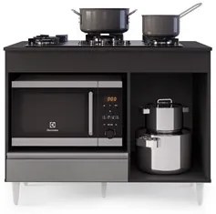 Balcão Multiuso para Cooktop 4 Bocas Georgia Preto/Cinza - Lumil Móvei