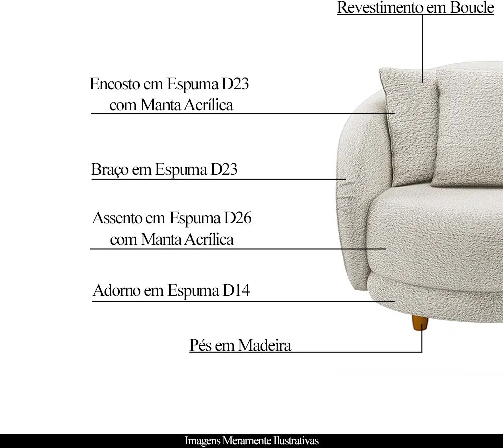 Poltrona Galáxia Pés Madeira Base Fixa com Almofadas Boucle Branco G45 - Gran Belo