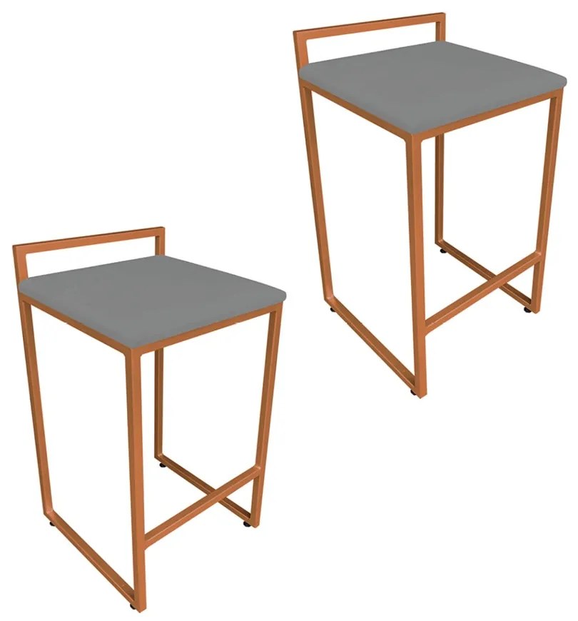 Conjunto 02 Banqueta Alta Industrial Pietra Suede Grafite Base Cobre D'Rossi