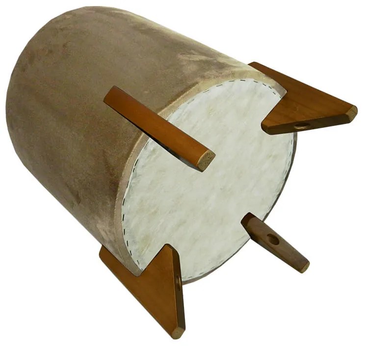 Puff Redondo Evo Peach em Veludo com Pés Escandinavo - Caqui - Pequeno 35cm