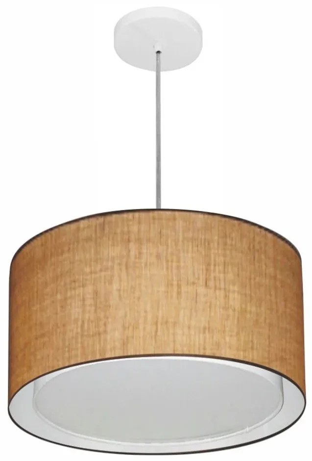 Lustre Pendente Cilíndrico Duplo Md-4290 Cúpula em Tecido 40x25cm Palha - Bivolt