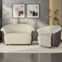 Sofá 2 Lugares 150cm e Poltrona Lykan Linho Bege/Caramelo Z32 - Mpozen