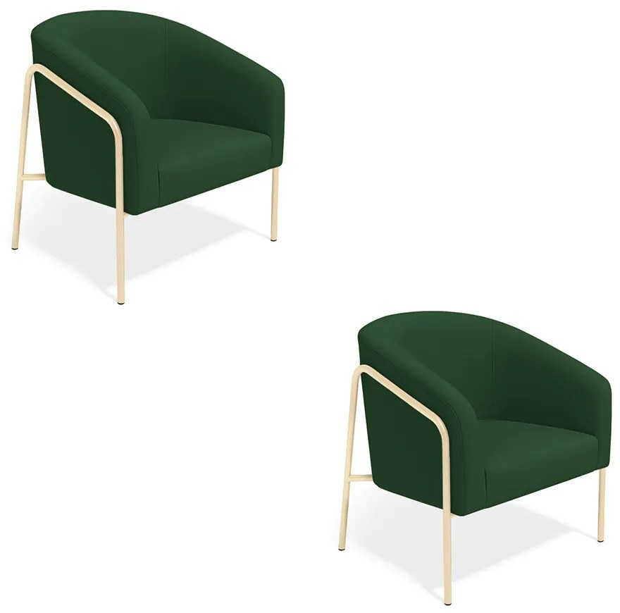 Poltrona Sala Industrial Alta Champanhe Kit 2 Stella Suede D03 - D'Rossi - Verde