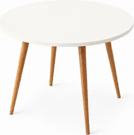 Mesa Jantar Sofia Redonda 80cm Branco Plus 18mm Pés de Madeira Natural Marin