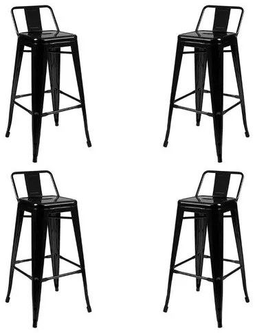 Kit 04 Banquetas Tolix com Encosto Preta 93cm - 73454 Sun House