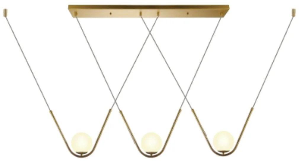 Pendente Oscar 108X12X25Cm 3Xg9 Metal Dourado Fosco Vidro Branco | Bel...