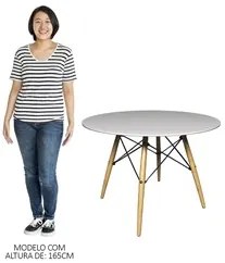 Mesa de Jantar 4 Lugares Redonda 120cm Tampo MDF Pés Eiffel Paris R02