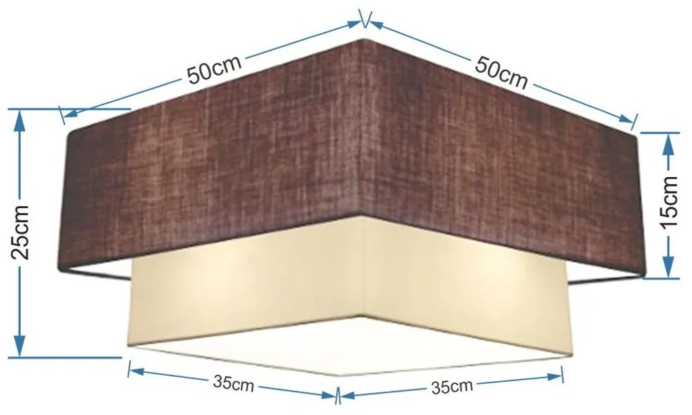 Plafon Duplo Quadrado Md-3022 Cúpula em Tecido 25/50x35cm Café / Bege - Bivolt