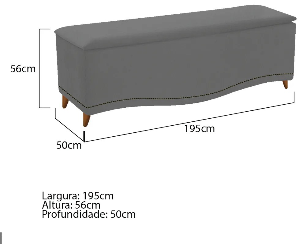 Calçadeira Estofada Yasmim 195 cm King Size Suede Cinza - ADJ Decor
