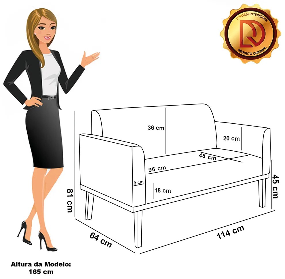 Sofá 2 Lugares Namoradeira Marisa Base Madeira Castanho Suede D03 - D'Rossi - Marrom Rato