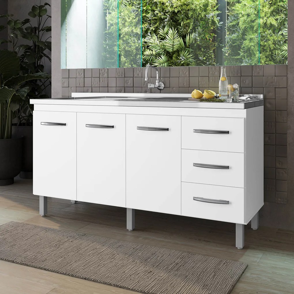 Balcão Vinca 3 Portas 3 Gavetas Cozinha MB1 150cm