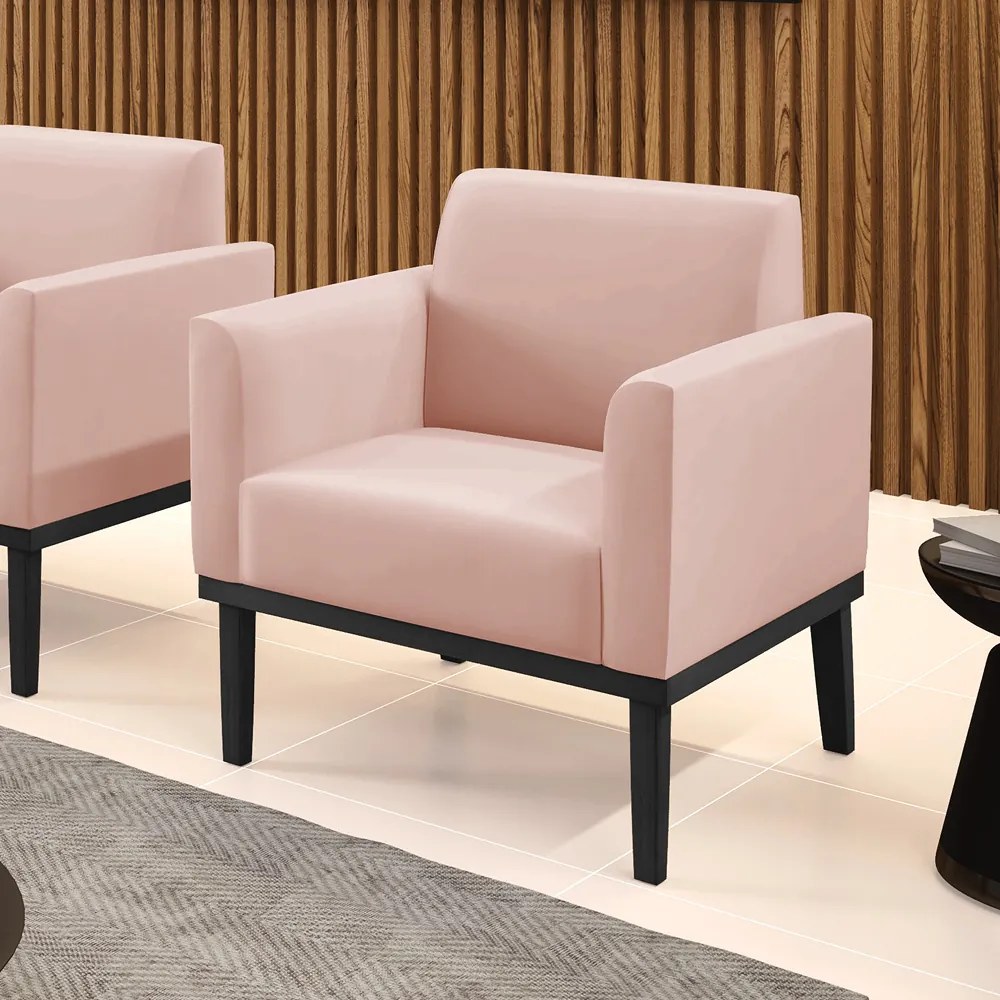 Poltrona Base de Madeira Fixa Preto Marisa Veludo - Rose