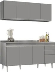 Armário Cozinha e Balcão Com Pia 160cm Arkansas Cinza       - Lumil