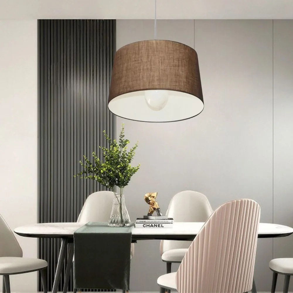 Lustre Pendente Cone Md-4241 Cúpula em Tecido 30/45x40cm Café - Bivolt