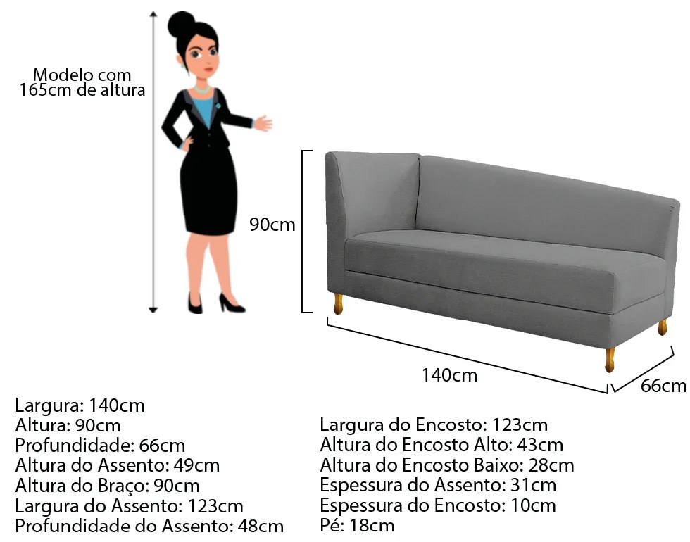 Recamier Valéria 140cm Lado Esquerdo Corano Cinza - ADJ Decor