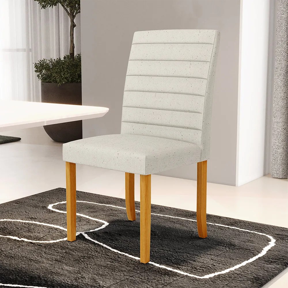 Kit 2 Cadeiras de Sala de Jantar Estofadas Veiga Madeira Maciça Linho Off White G78 - Gran Belo