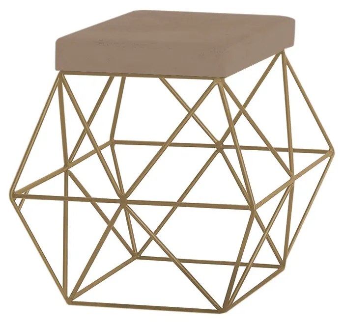 Puff Decorativo Sala de Estar Base Gold Trixie Suede Cappuccino G41 - Gran Belo