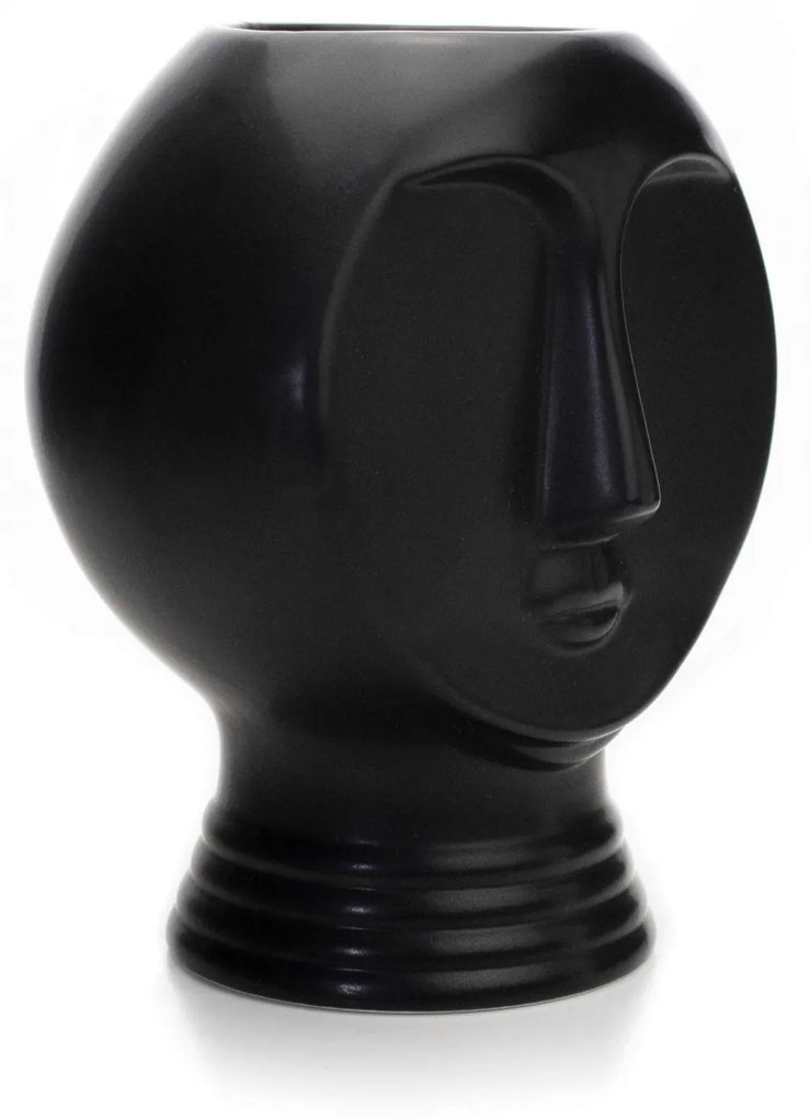 Vaso Decorativo Rosto em Cerâmica Preto 18x14 cm - D'Rossi