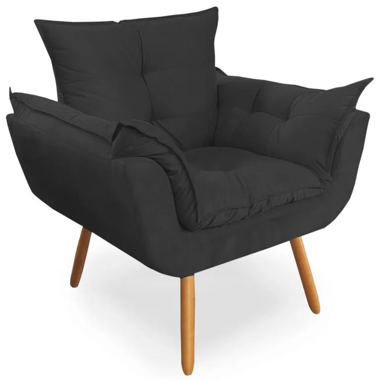 Poltrona Decorativa Opala Pés Palito Suede Preto - Sheep Estofados - Preto