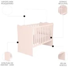 Berço Simples Para Colchão 130x60 Com Rodízios Doce Sonho Branco - Qmo