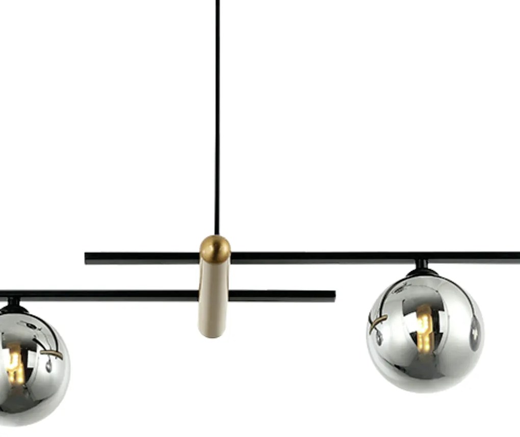 Pendente Bambu Metal Preto E Bronze Vidro Fume 23X98X16,5Cm 4Xg9 | Bel...