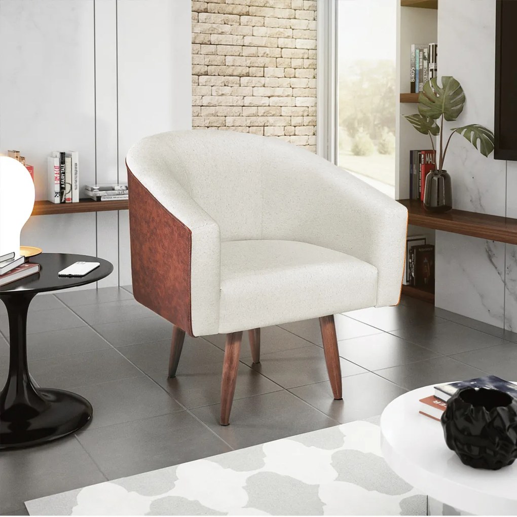 kit 02 Poltronas Luiza Corano Nozes e Linho Bege - ADJ Decor
